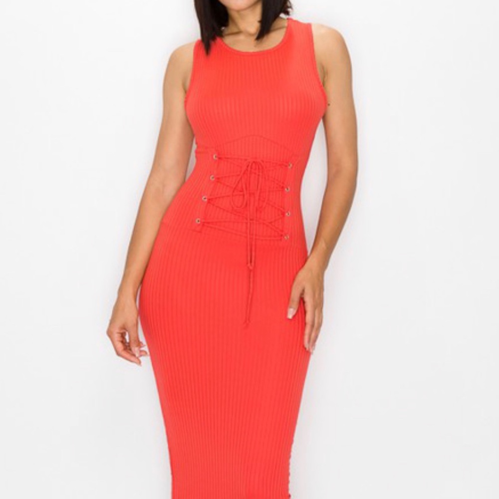 Sleeveless dress, long, ribbed midi dress